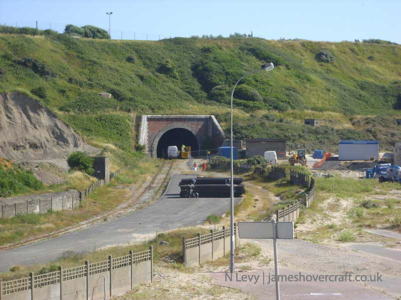 A recce of the derelict buildings of the old Boulogne Hoverport - Train line viewed from the exit road (N Levy).